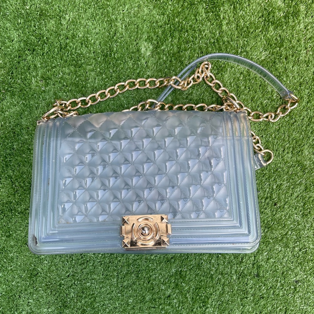 Transparent Quilted Chain Shoulder Bag